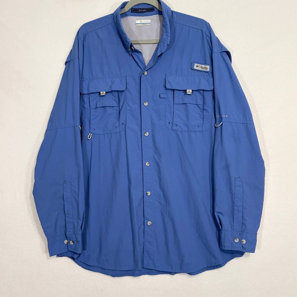 Columbia PFG Button Down Shirt Men's XL Blue Bahama Quick Dry Fishing Vented